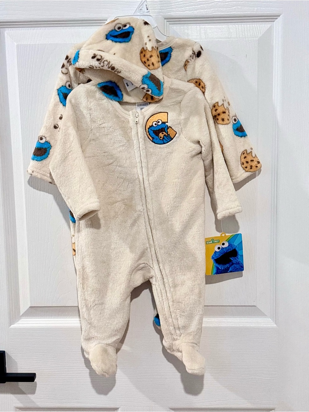Sesame Street Cookie Monster Footed Sleepers + Hat 3 Piece Set Unisex 3-6M NEW